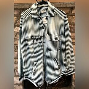 We The Free by Free People Striped Utility Jacket | Indigo | XS (NWT)